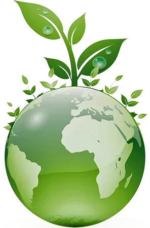 A green globe with a growing plant